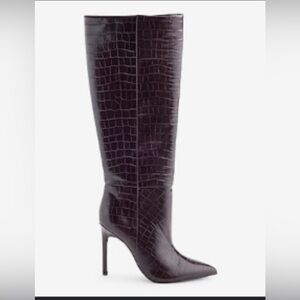 Elegant Purple Croc-Embossed Knee-High Boots